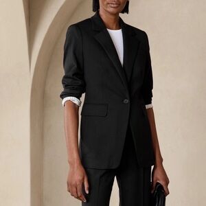 Banana Republic Stretch Black Single Breasted Blazer With Pinstripe Lining